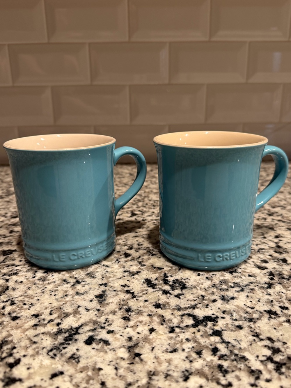 Le Creuset Turquoise Stoneware Mugs - Pair